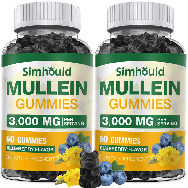 [Australia] - 2 Pack Sugar Free 3000MG Mullein Gummies - Lung Cleanse, Mullein Leaf Extract Supplement for Respiratory, Organic Mullein Drops with Quercetin & Bromelain for Lung, Digestive Health & Immune 60 Count (Pack of 2) 