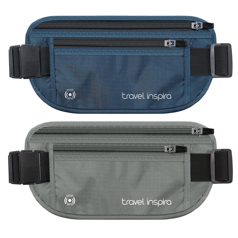 travel inspira RFID Blocking Travel Money Belt with Anti-Thief Zip - Slim Passport Holder and Travel Pouch to Secure Cash, Cards and Documents * 2 Pack