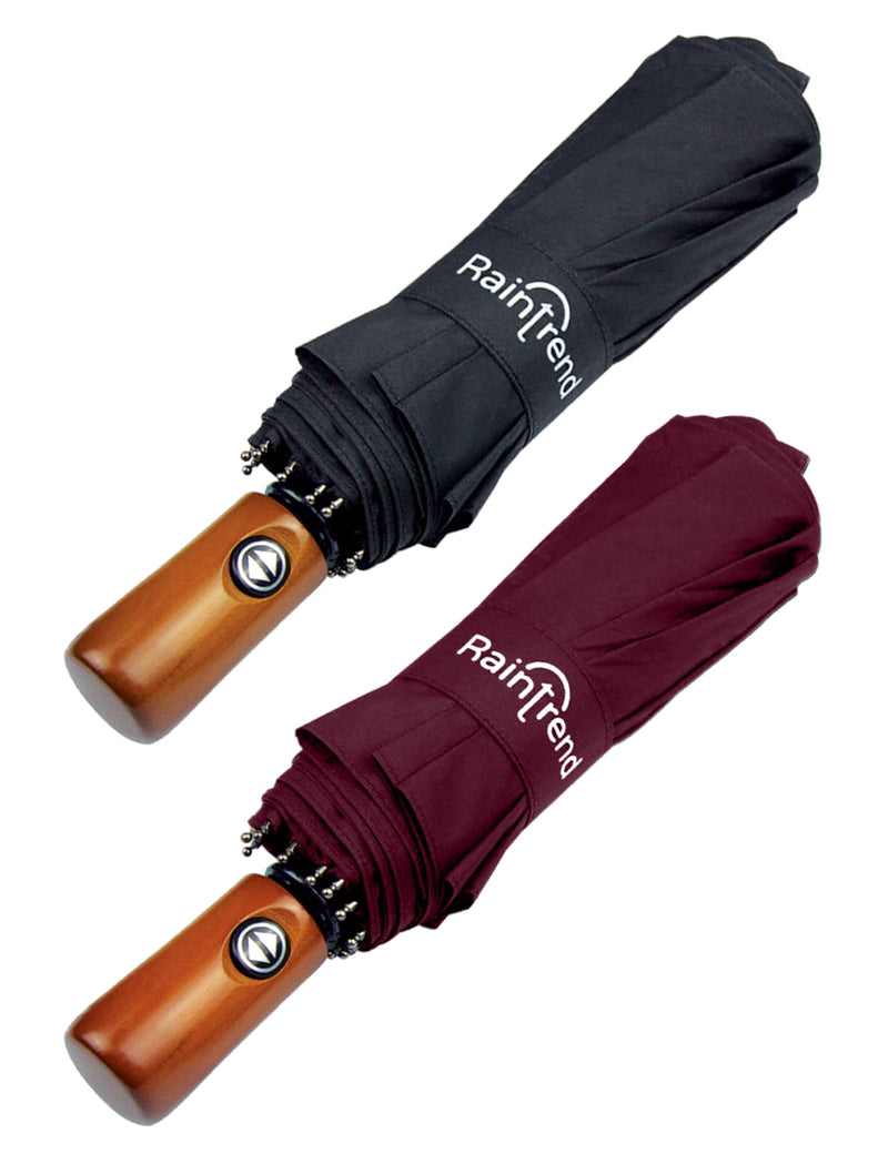 Raintrend 2 Pack Umbrellas for Rain Windproof Travel Black and Burgundy Umbrella - Large Double Canopy but Compact Folding Portable - Automatic Strong Wind Resistant Construction