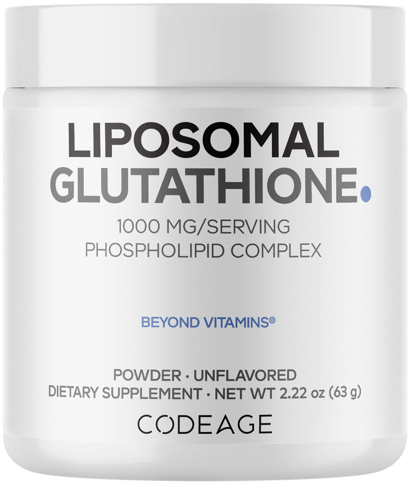 Codeage Liposomal Glutathione Supplement Powder, Reduced, 2.22 Oz | Reduced L-glutathione 1000mg, liposomal delivery from sunflower phospholipids. Unflavored. Two-month supply. Non-GMO.