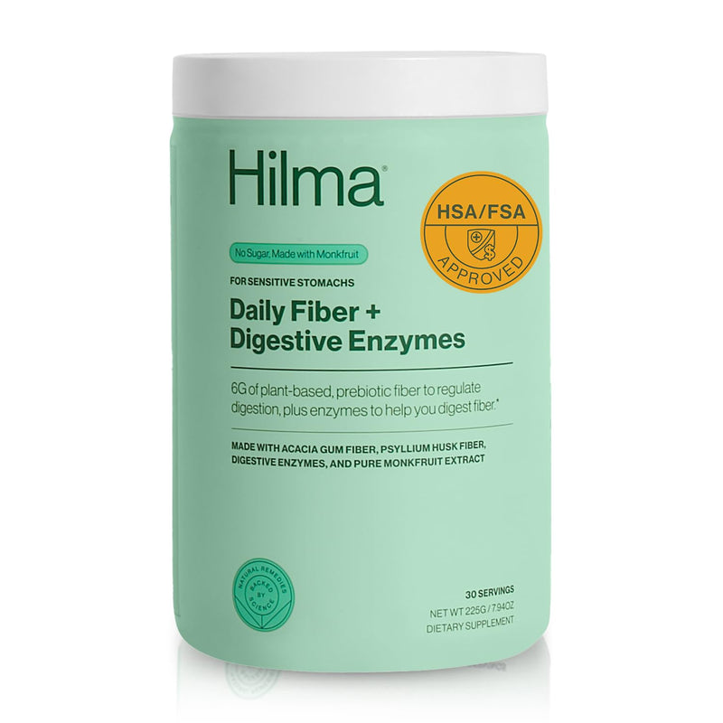 [Australia] - Hilma Daily Fiber and Digestive Enzymes, Fiber Supplement Powder with Prebiotics and Enzymes Formulated with Psyllium Husk and Acacia, Gluten Free, Vegan, FSA Eligible, Digestive Support, 30 Servings Powder - 30 Servings 