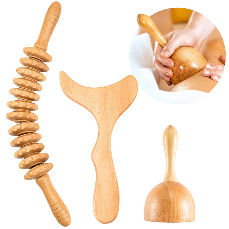 [Australia] - 3 PCS Wood Therapy Massage Tools - Professional Maderoterapia Kit for Body Sculpting, Improving Circulation, and Muscle Relaxation 16.9" 3 