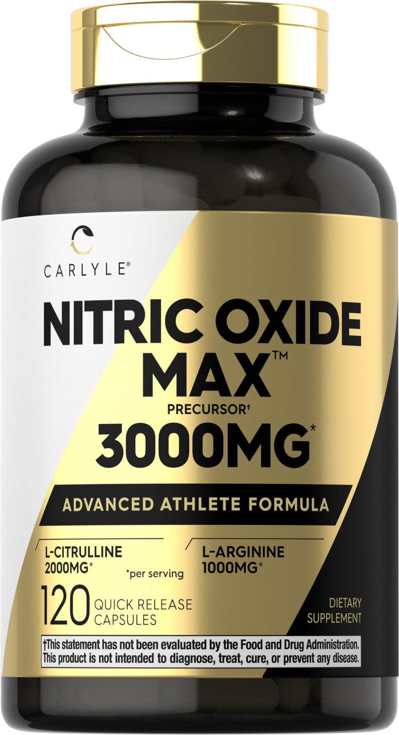 [Australia] - Carlyle Nitric Oxide Supplement 3000mg | 120 Capsules | Pre Workout with L-Arginine & L-Citrulline | Non-GMO, Gluten Free 