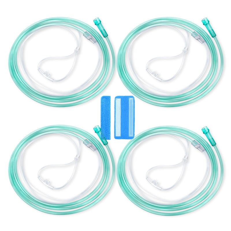 [Australia] - 7 Foot Green Nasal Cannulas for Oxygen, Standard Kink Resistant Cannula Nasal Tubing for 0xygen - 4 Pack Oxygen Cannula with 1 Pair Ear Cusions 4pack-7ft with 1 pair ear cusion 