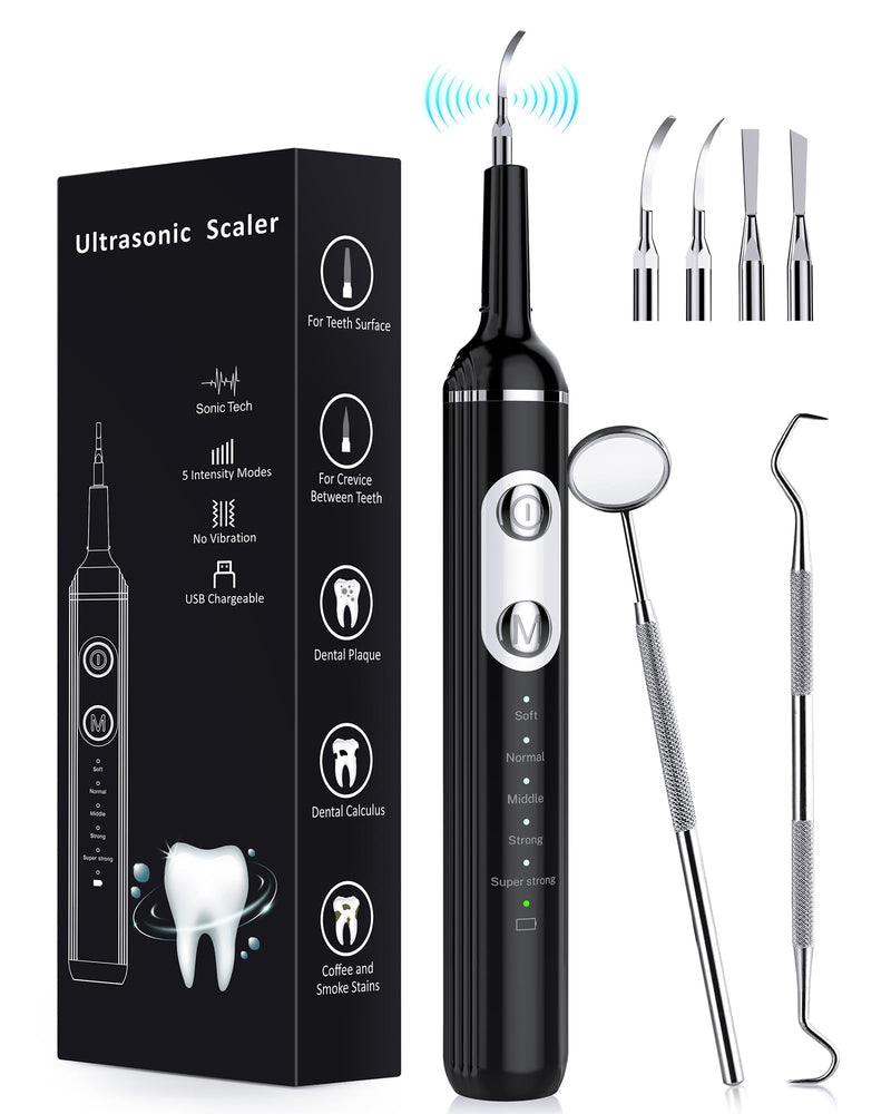[Australia] - Plaque Remover for Teeth, Dental Cleaning Kit Tartar Remover for Teeth with LED Light & 5 Modes, Rechargeable Dental Cleaner, 4 Replaceable Heads 