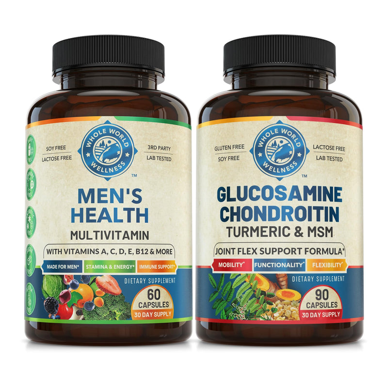 Mens Daily Multivitamins & Advanced Joint Support Bundle (One Bottle Each). Collectively Supports Holistic Wellness, Boosted Energy, and Joint Health. USA Made.