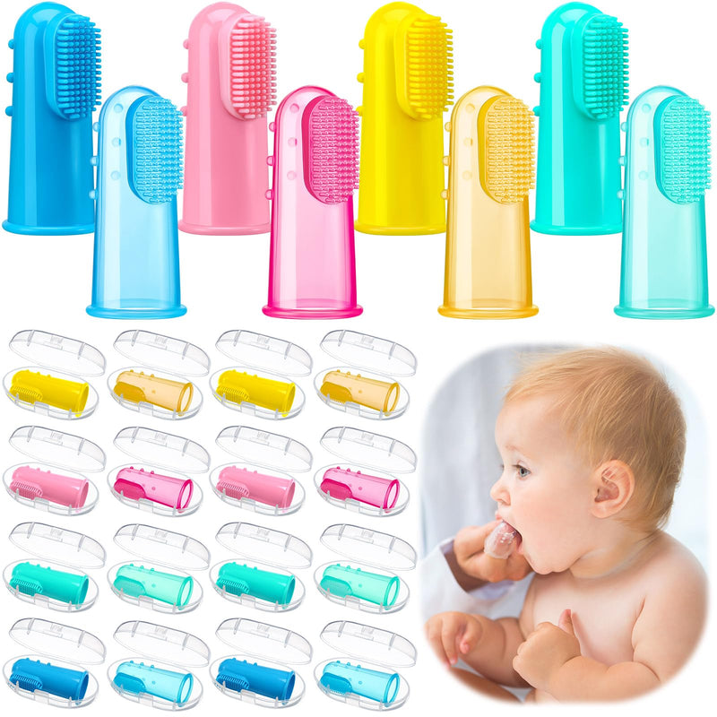 [Australia] - Zopeal 16 Sets Baby Finger Toothbrush for Toddler Kids with Boxes Travel Storage Case Silicone Soft Finger Toothbrush for Infant Newborns Lids Training Healthy Oral Habits Teething Cleaning Massaging 