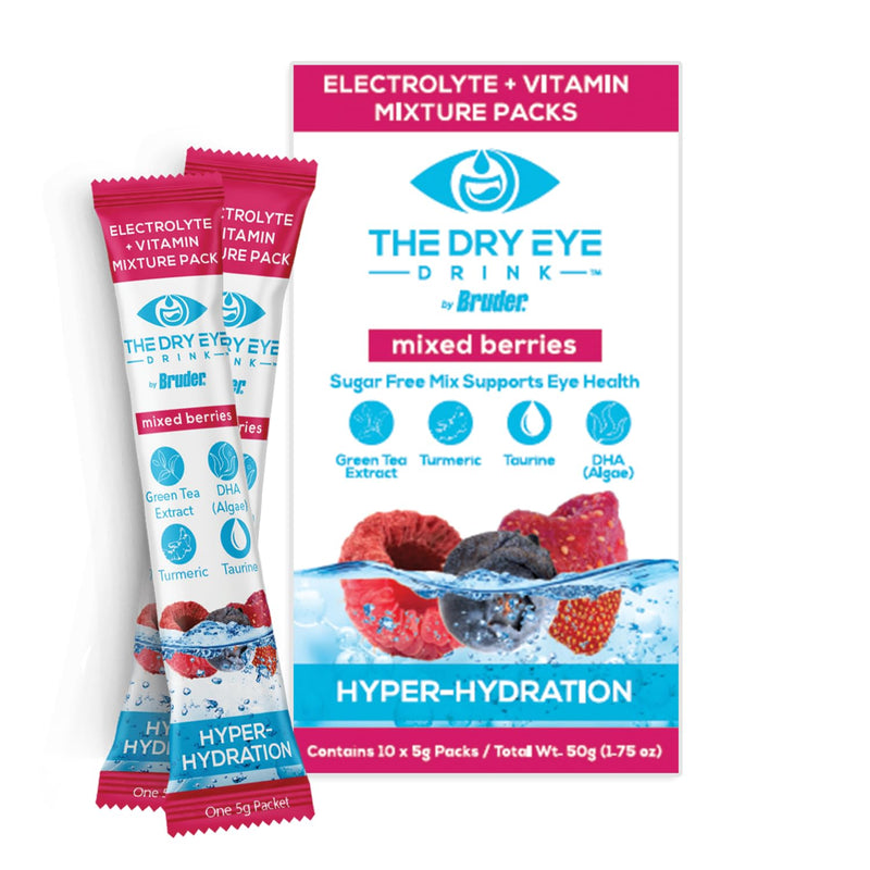 l Ultimate Hydration for Dry Eyes l Sugar-Free Electrolyte Powder Packets l Blended with Vitamins, Green Tea, Turmeric, Taurine, and DHA l 5g x 10 Packets (Mixed Berry)