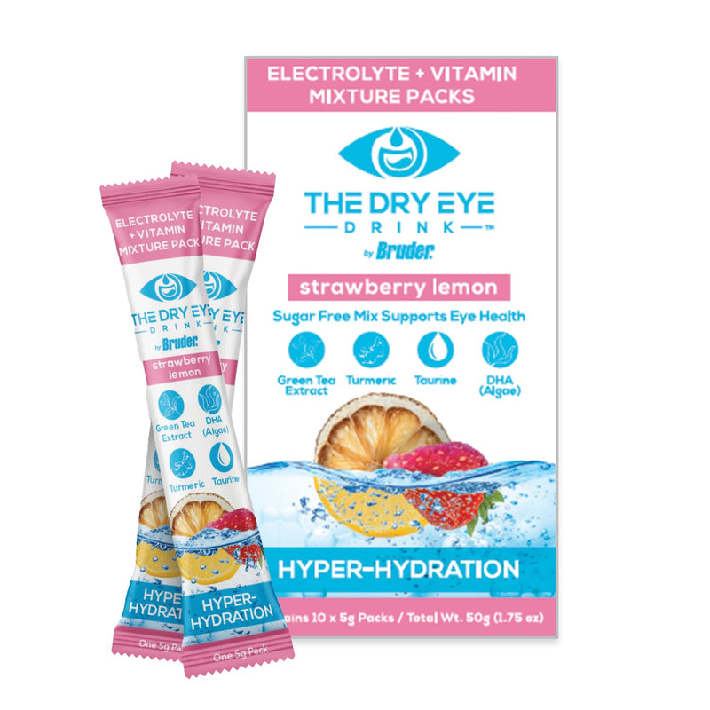 l Ultimate Hydration for Dry Eyes l Sugar-Free Electrolyte Powder Packets l Blended with Vitamins, Green Tea, Turmeric, Taurine, and DHA l 5g x 10 Packets (Strawberry Lemon)