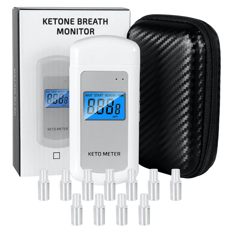 [Australia] - Rechargeable Ketone Meter Analyzer Professional Grade Accuracy Breath Ketone Meter LCD Digital Display Ketosis Breath Breathalyzer Tracing Ketones Status with 10 Mouthpieces White-1 