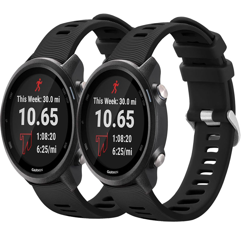 [Australia] - 2 Pack Waterproof Band Compatible with Garmin Forerunner 245 Watch Band/Garmin Forerunner 55 Band, 20mm Replacement Strap for Forerunner 245 Music Watch Bands black/balck 