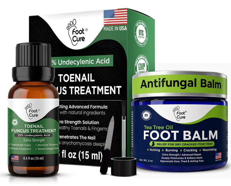 Toenail Treatment Liquid & Tea Tree Oil Foot Balm/Moisturizer For Dry Cracked Feet - Instantly Hydrates & Soothes Irritated Skin & Athletes Foot - Best Foot Care for Women and Men - Made in USA