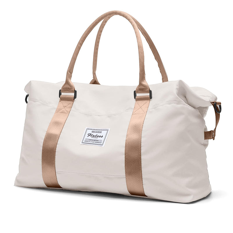 Travel Duffel Bag, Carry On Overnight Weekender Bags for Women | Travel Bag with Wet Pocket & Trolley Sleeve, For Spirit Airlines 18x14x8 Personal Item Bag A1-Beige & Brown Extra Large Travel Bag