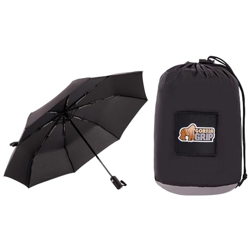 GORILLA GRIP Umbrella and Camping Hammock, Umbrella for Rain Easily Collapsible in Black, Camping Hammock Holds 400lbs in Size 9x4.5 FT Portable in Black Grey, 2 Item Bundle
