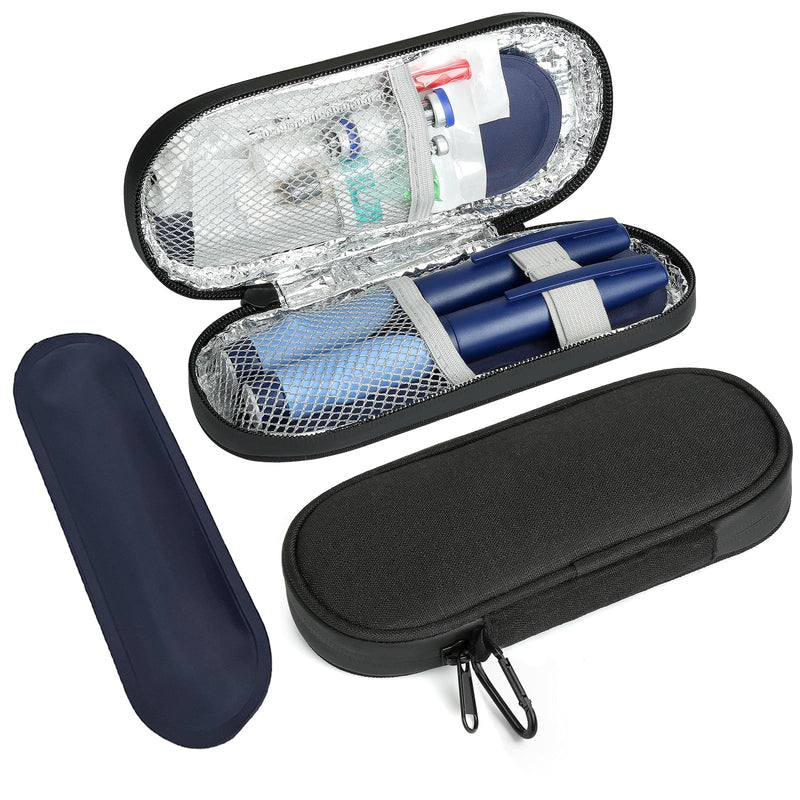 [Australia] - Insulin Pen Cooler Travel Case with 2 Reusable TSA Approved Ice Packs, Diabetic Medication Insulated Cooler Bag for Insulin Pens and Other Diabetic Supplies Storage Black 