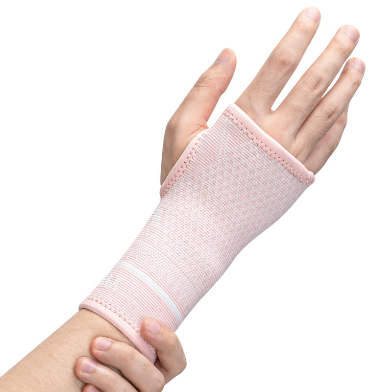 INDEEMAX Copper Wrist Compression Sleeve 1 Pair, Comfortable Hand Brace Support for Arthritis, Tendonitis, Sprains, Workout, Carpal Tunnel - Left & Right - Women and Men (Pink, M) Pink