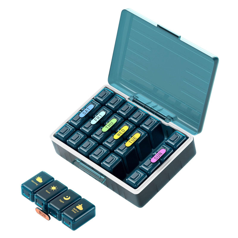 Weekly Pill Organizer 4 Times a Day, Large Compartments Pill Box 4X 7 Day, Medicine Organizer Pill Case for Pills/Vitamins/Fish Oils/Medication/Supplements (4x7 Blue) 4 Times x 7 Days