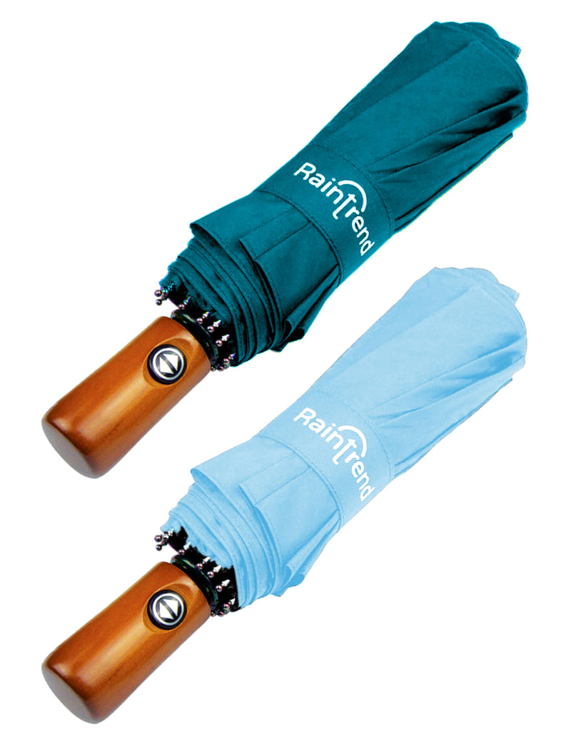 Raintrend 2 Pack Umbrellas for Rain Windproof Travel Teal and Sky Blue Umbrella - Large Double Canopy but Compact Folding Portable - Automatic Strong Wind Resistant Construction