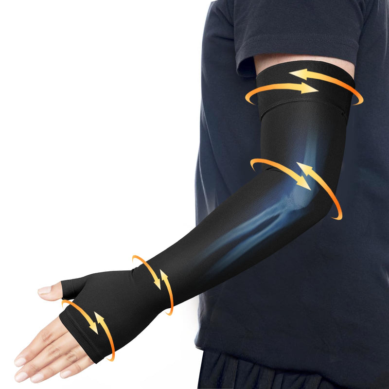 [Australia] - Hiball Lymphedema Medical Compression Arm Sleeve with Gauntlet, 20-30 mmHg Graduated Compression Full Arm Support for Women Men, Long Pressure Arm Hand Brace for Arthritis, Bursitis, Edema, Nerve Pain Black (Single) Large 