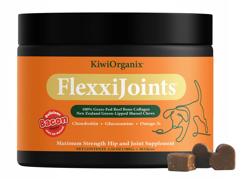 NZorganix FlexxiJoints Hip and Joint Supplement Chews for Dogs, Cats • 100% Grass-Fed Beef Bone Collagen New Zealand Green-Lipped Mussels • 50 Chews - PawsPlanet Australia