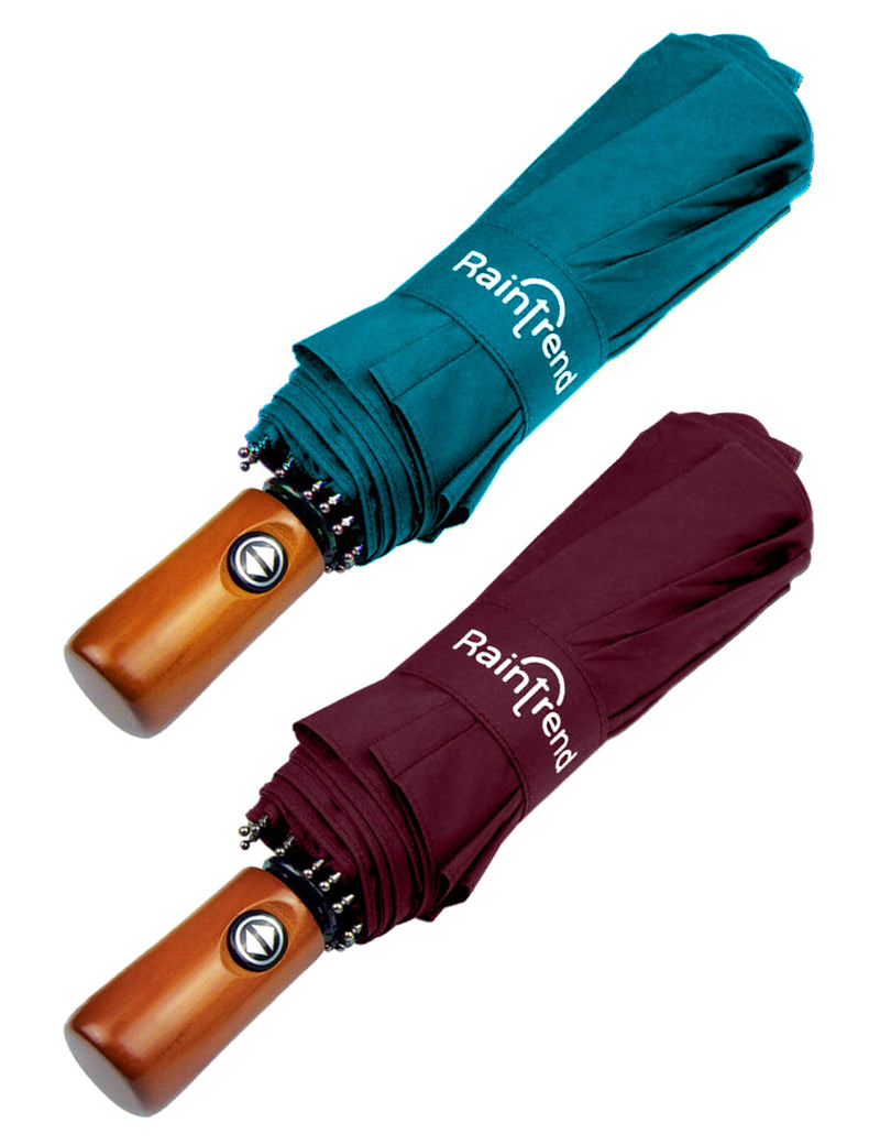 Raintrend 2 Pack Umbrellas for Rain Windproof Travel Teal and Burgundy Umbrella - Large Double Canopy but Compact Folding Portable - Automatic Strong Wind Resistant Construction