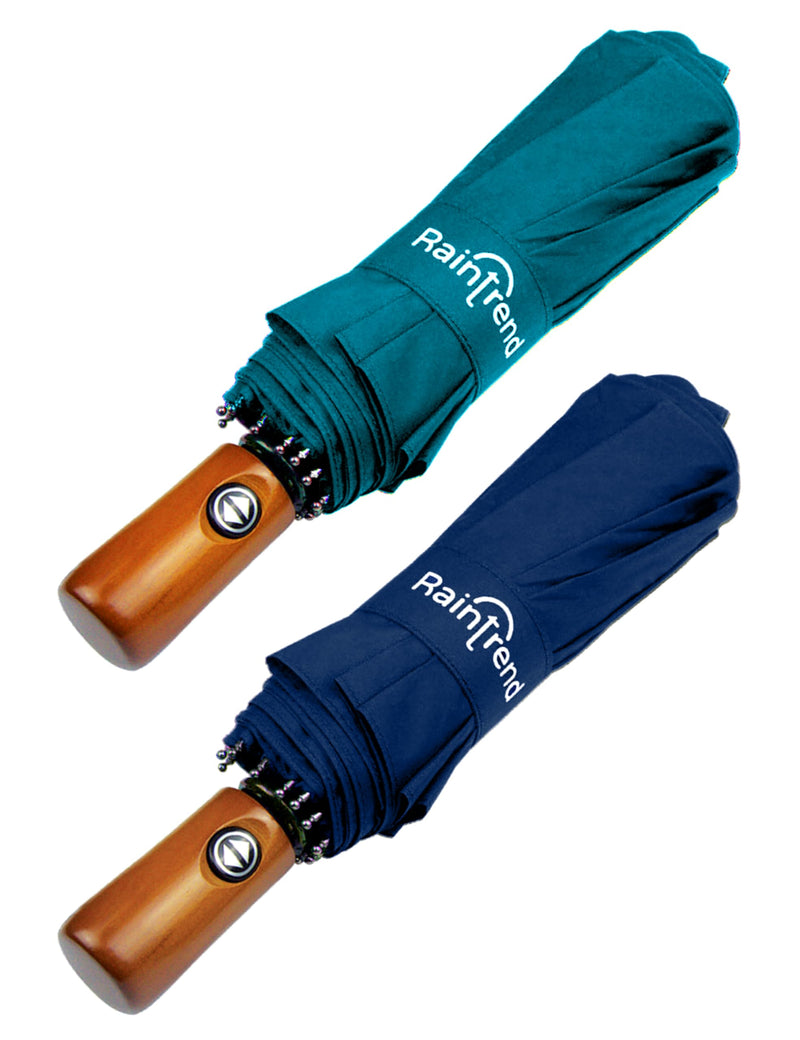 Raintrend 2 Pack Umbrellas for Rain Windproof Travel Teal and Navy Blue Umbrella - Large Double Canopy but Compact Folding Portable - Automatic Strong Wind Resistant Construction