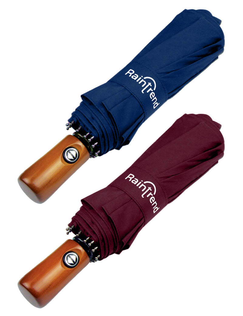 Raintrend 2 Pack Umbrellas for Rain Windproof Travel Navy Blue and Burgundy Umbrella - Large Double Canopy but Compact Folding Portable - Automatic Strong Wind Resistant Construction