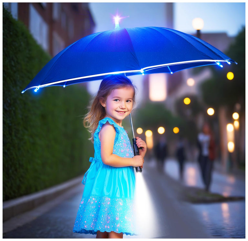 Auto-Open Light Up LED Rain Umbrella,32" Handheld Sun Wind Umbrella with Bottom Flashlight and Safety Reflective Strip for All Ages Boys/Girls/Adults