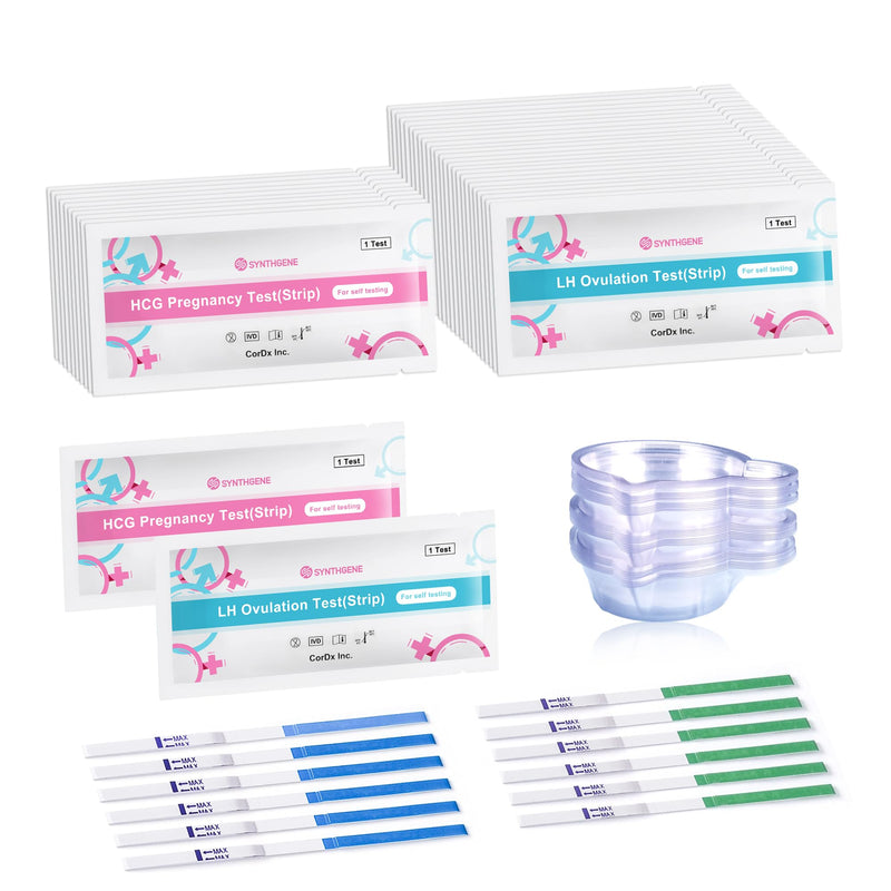 SYNTHGENE Ovulation Test Strips, LH 50 HCG 20 Ovulation and Pregnancy Tests, 50 Ovulation Tests and 20 Pregnancy Tests with 70 Urine Cups, Detect Early Pregnancy and Accurately Track Ovulation 70 Count (Pack of 1）