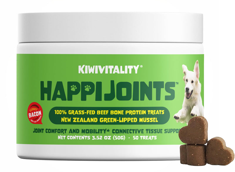 HappiJoints Hip and Joint Supplement Treats for Dogs, Cats • 100% Grass-Fed Beef Bone Collagen New Zealand Green-Lipped Mussels • 50 Treats - PawsPlanet Australia