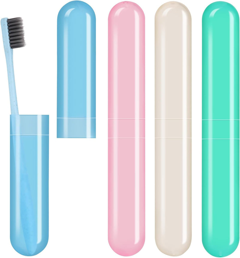 [Australia] - 4 Pack Toothbrush Cases Travel Toothbrush Holder Portable Toothbrush Container Case Plastic Toothbrush Carrier Cover Case for Traveling, Bathroom, School, Home, Camping 