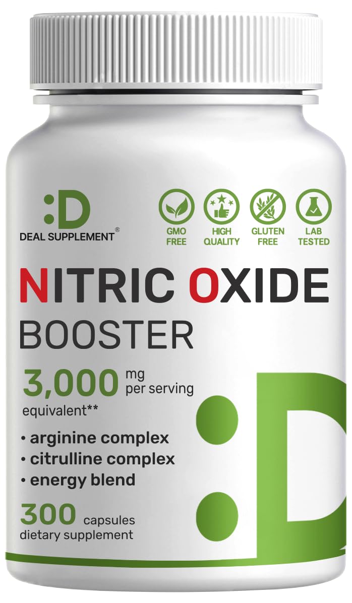 [Australia] - Nitric Oxide Booster 3,000mg Per Serving, 300 Capsules – 12 in 1 Nitric Oxide Supplement – Arginine & Citrulline Complex with Energy Blend – Marshmallow Root – Promotes Nutrient Flow to Muscles &Heart 