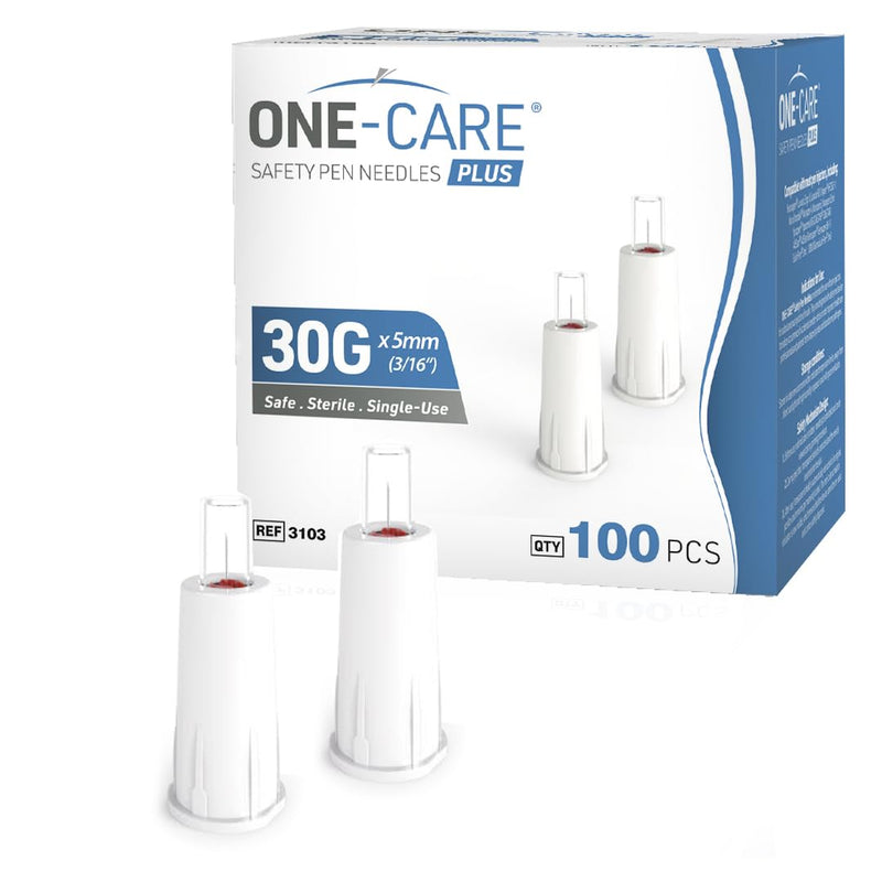 [Australia] - ONE-CARE Plus Safety Pen Tips 30G x 5mm, Comfort, Universal Design, Box of 100 