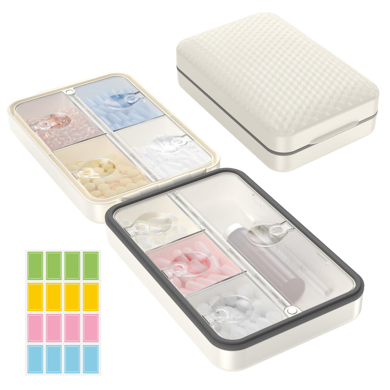 Restree Weekly Pill Organizer 8 Compartment, [Triple Seal Magnetic Lock] Travel Pill Case with Labels & Inner Lid, Moisture Proof for Vitamins, Fish Oil, Supplements, Daily Meds – 7+1 Large (White) White