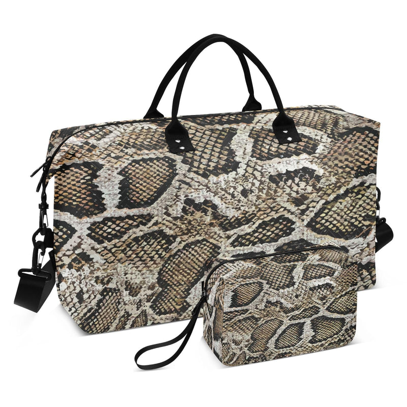 Aflyko Animal Print Travel Duffel Bag Snakeskin Dark Brown Sport Tote Gym Bag Weekender Overnight Bag for Men Women Flight Approved Carry On Bag Fitness Dance Go-To Bag Daily Bag Multi-019