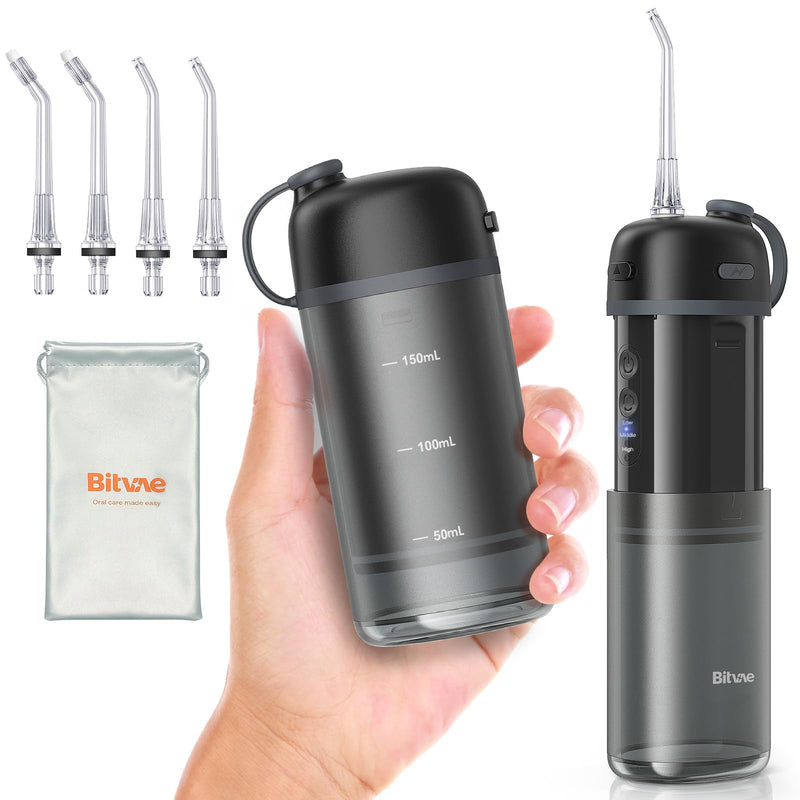 [Australia] - Bitvae P1 Portable Water Flosser for Teeth, Travel Water Flosser Teeth Picks, Cordless Mini Water Dental Flosser with Telescopic Water Tank, IPX7 Waterproof Rechargeable Oral Irrigator (Black) Black 