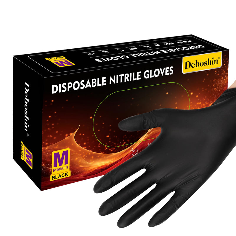 [Australia] - Nitrile Gloves 100 Pack Gloves Disposable Latex Free, Black Cleaning Gloves, Powder Free Food Prep Gloves for Men & Women Medium 