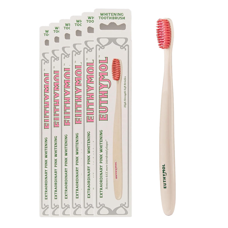 Euthymol Whitening Toothbrush (White, 6 Count) - Soft Dual-Tension Bristles | EUTHYMOL Whitening Toothbrush (White, 6 Count) - Premium Soft Dual-Tension Bristles. Advanced Plaque Removal, Stain Reduction White