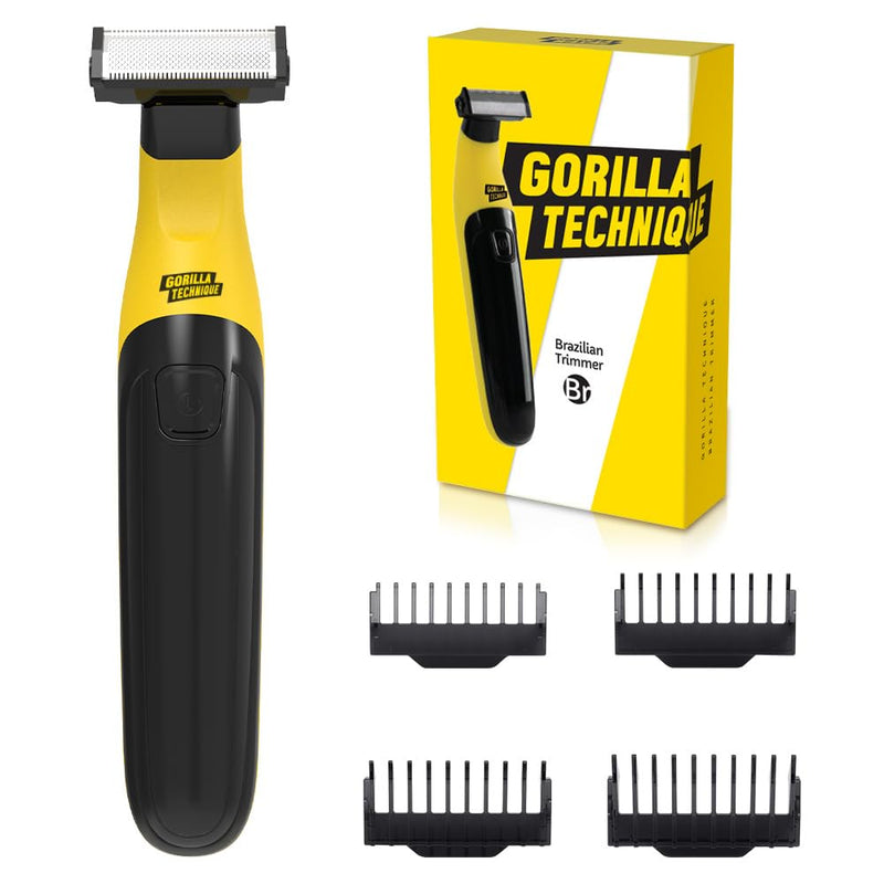 [Australia] - Gorilla Technique Men’s Groin & Body Hair Trimmer – 2-Way Pivot Blade, No-Nick Skin Guard, 4 Trimming Heads, 1–6mm Combs, IPX4 Waterproof, Electric Shaver for Pubic & Ball 