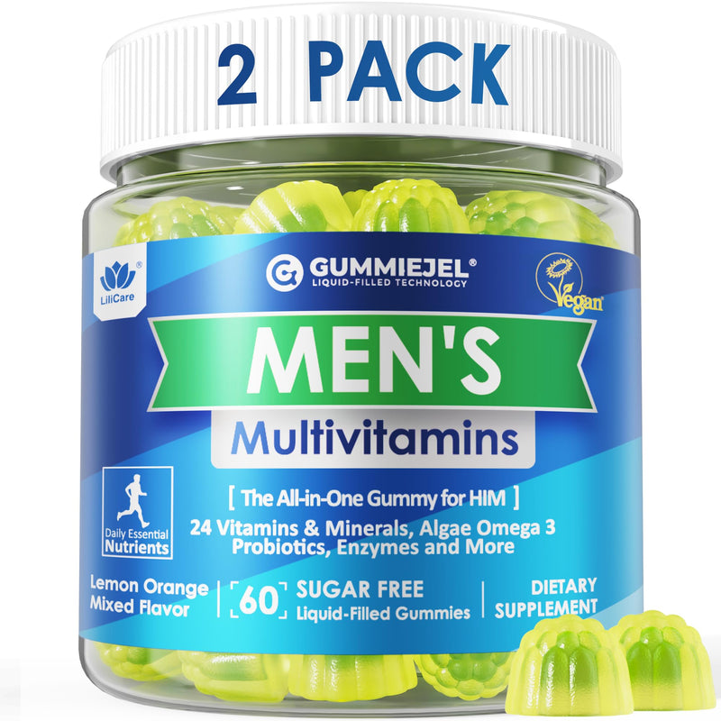 2 Pack - Mens Multivitamins Gummies, Methylated Multivitamin for Men, B Complex, Minerals, Vegan Omega 3, Probiotic, Enzyme, Antioxidants for Men's Complete Daily Support, Sugar Free, Vegan, (No Iron) 60 Count (Pack of 2)