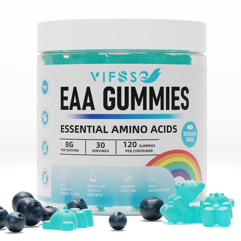 [Australia] - EAA Gummies 120 Gummies (Blue Raspberry), 8000 mg Essential Amino Acids - All 9 Essential Aminos (EAA) and all Branched-Chain Aminos (BCAAs), Non-GMO, Gluten Free, Vegetarian Friendly 120 Count (Pack of 1) 