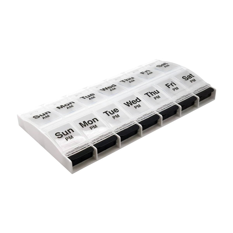 Ezy Dose Weekly (7-Day) AM/PM Pill Organizer, X-Large Case, Clear/Black | Daily Vitamin Box & Supplement Planner, 2 Times a Day Push Button Compartments, Arthritis-Friendly, Travel-Friendly, BPA-Free Black/Clear