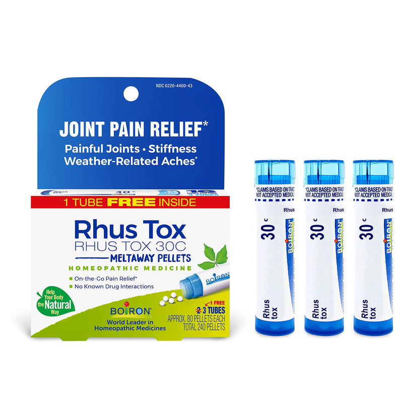 Boiron Ignatia Amara 30C Emotional Stress Relief (80 Count) and Rhus Tox 30C Joint Pain Relief (240 Pellets) Homeopathic Medicine Bonus Care Pack