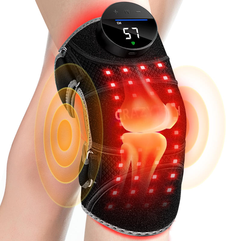 [Australia] - Red Light Therapy Knee Brace Vibration Knee Massage for Pain Relief, 660nm&850nm, Rechargeable Wireless Controller, Near Infrared Light Heated Device for Knee/Elbow/Shoulder Pain Relief Black 15.77in 