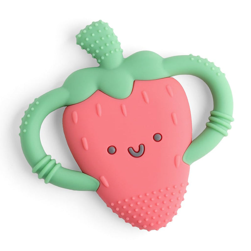 [Australia] - Itzy Ritzy Strawberry-Shaped Baby Teether with Handles; Silicone Teether for Babies with Easy-Grab Handles and Textured, Teethable Surfaces - Baby Teething Toy for 3 Months & Up (Strawberry) 