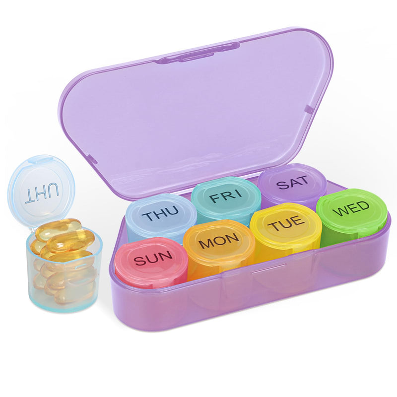 NatureTouch Weekly Pill Organizer, BPA Free Medicine Organizer Rainbow 7 Day Pill Box, Daily Portable Pill Conatainer for Pills/Vitamin/Fish Oil/Supplements [Lastest Version],Purple Purple