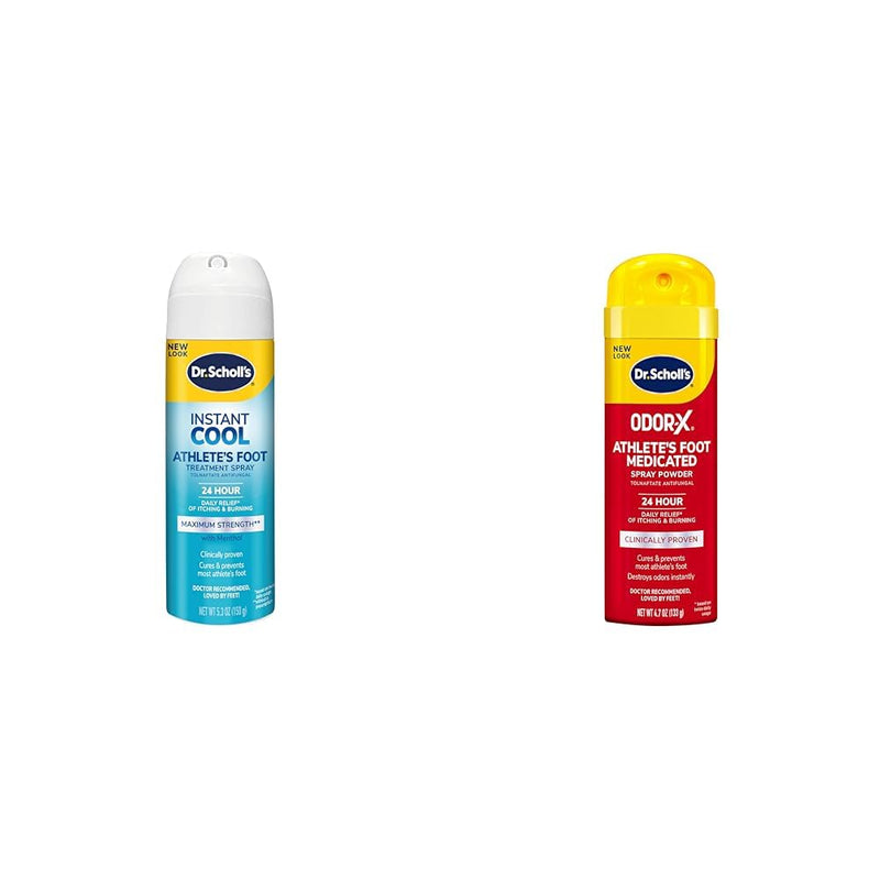 Dr. Scholl's Athlete's Foot Treatment Spray Bundle - Instant Cool 5.3oz Itch Relief & Odor-X 4.7oz Medicated Powder