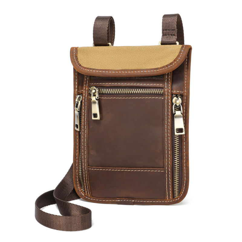LANNSYNE Full Grain Leather Travel Wallet, Leather Cell Phone Belt Bag, Waist Pack Pouch, Neck Wallet Travel Pouch and Passport Holder for Men and Women Keep Valuables Safe Brown