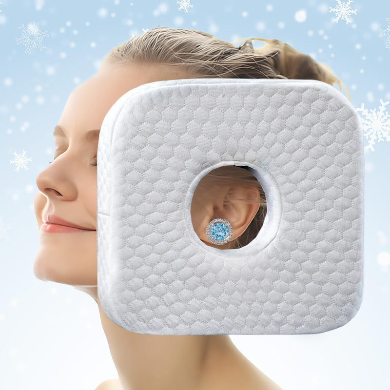 [Australia] - Ear Pillow with Ear Piercing for Side Sleeping, Ear Hole Memory Foam Donut Pillows for Ear Pain CNH Earring Pierced Pillow, Square, White Square-white 