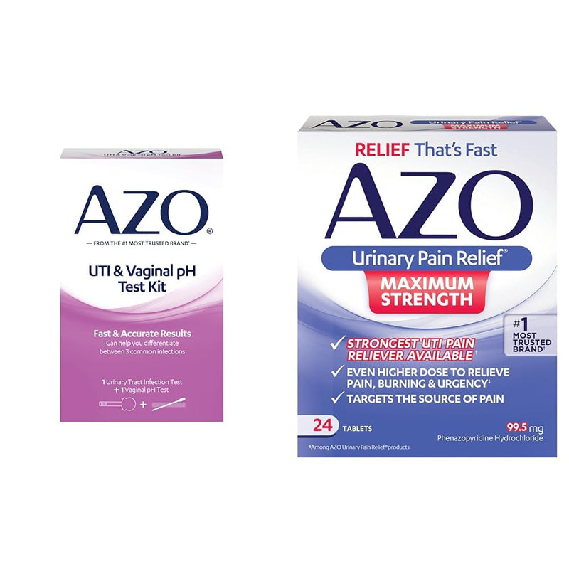 AZO UTI Test Strip + Vaginal pH Test Kit + Urinary Pain Relief Maximum Strength Tablets, Fast Relief from #1 Most Trusted Brand